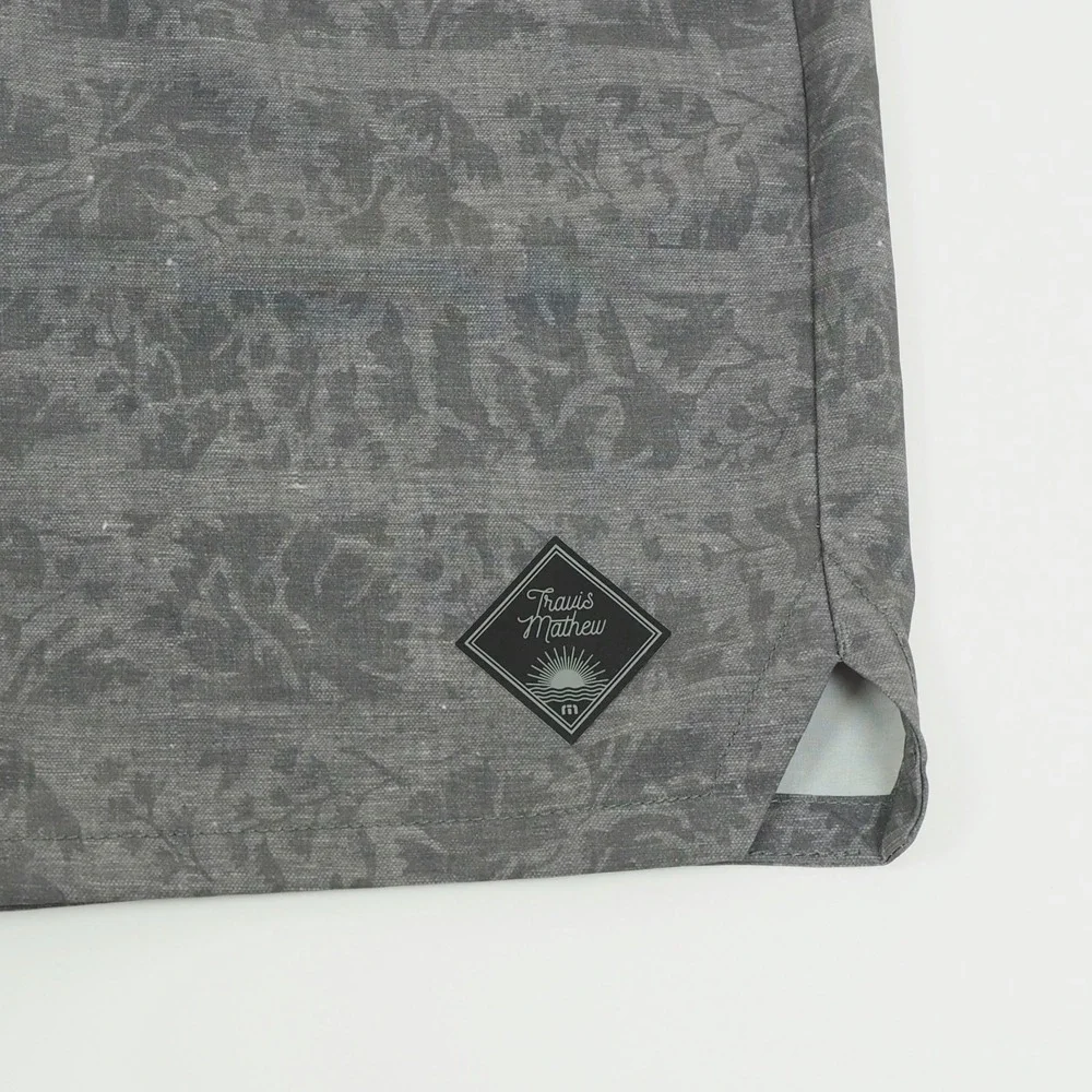 New Travis Mathew Board Shorts Mens 32 Gray AOP Print Surf Swim Swimsuit Beach